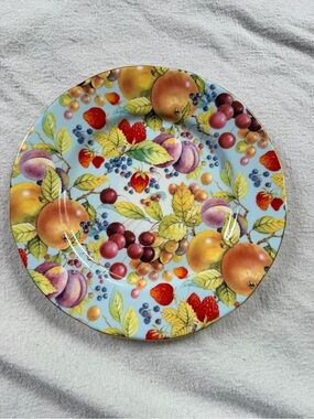Fruit Pattern Salad Plate in Light Blue by Duchess